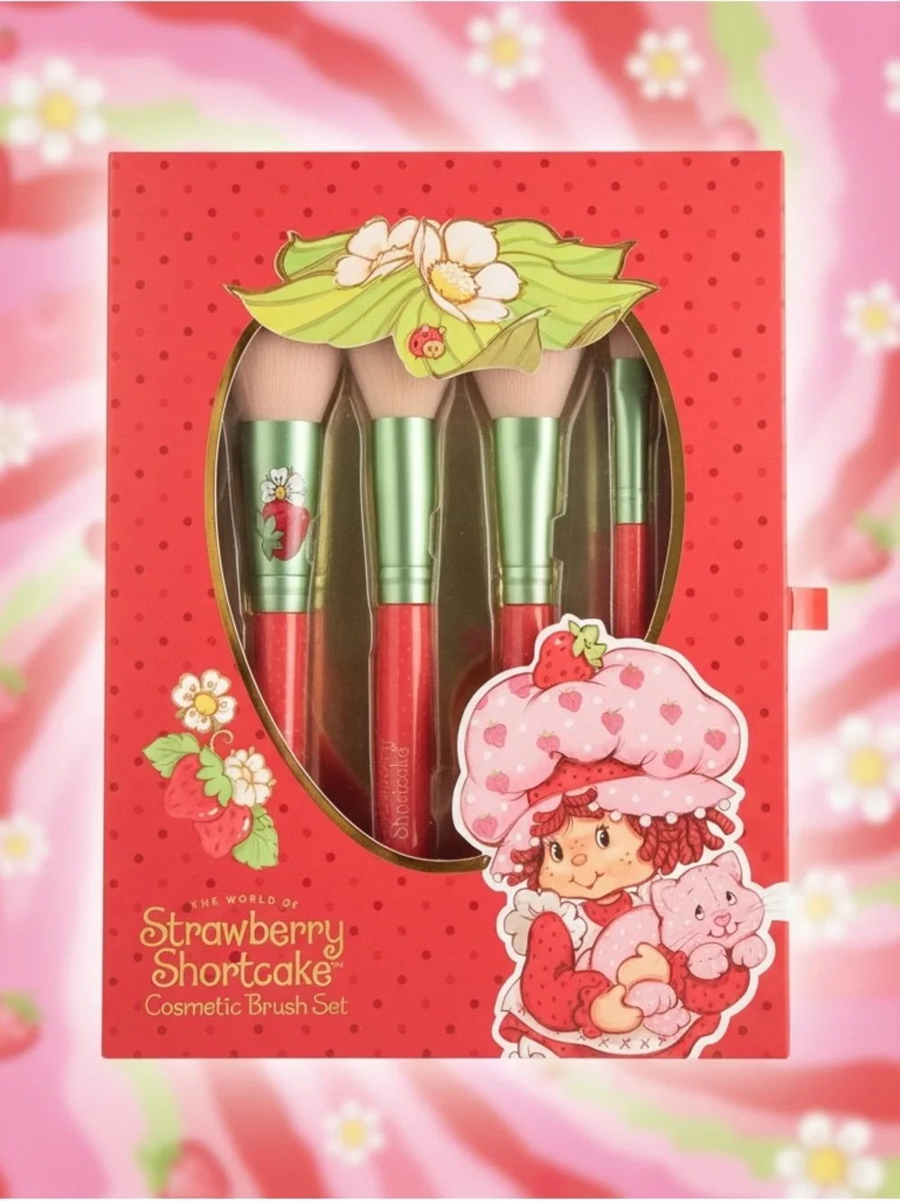 Strawberry Shortcake Cosmetic Brush Set 4PC Red Green Makeup Brushes New
